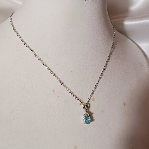 Source Unknown Jewelry - Silver and Aquamarine March Birthstone Drop Pendant Fashion Necklace NWOT